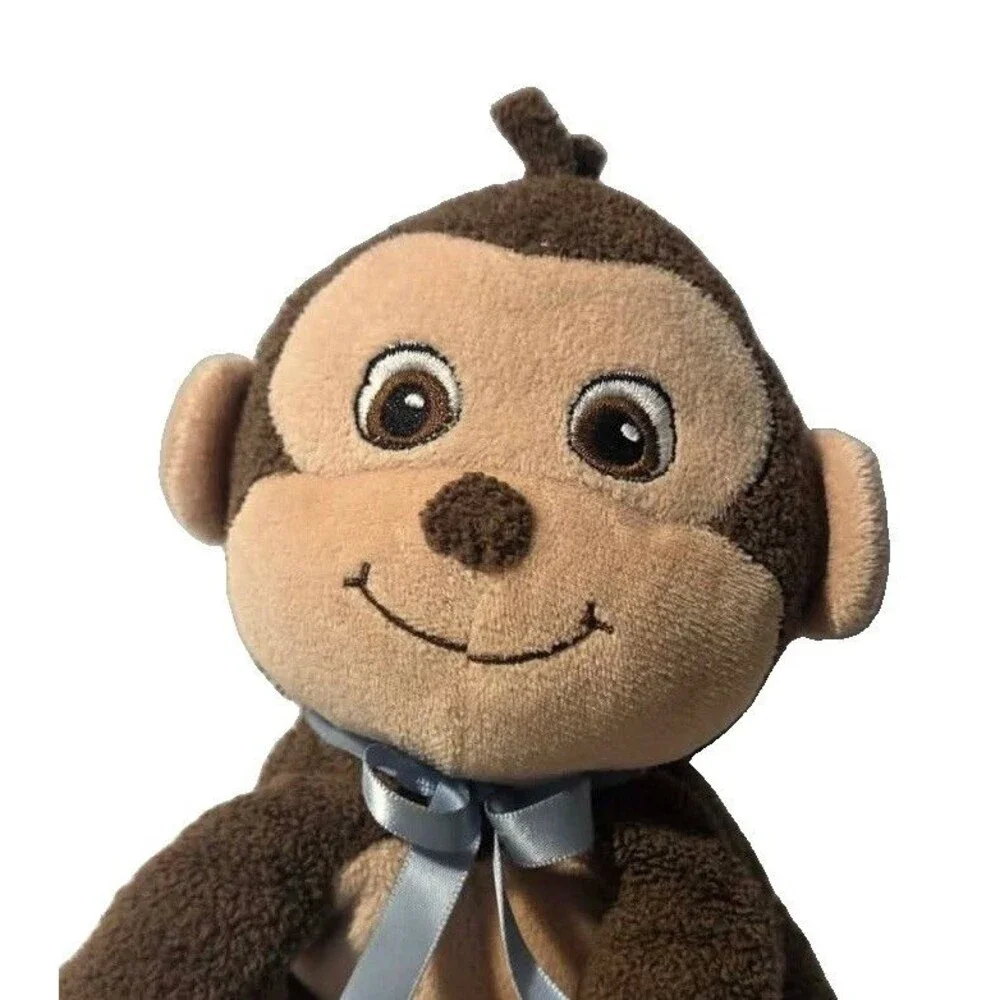 Vtg Garanimals Monkey Plush Bean Bag Brown Blue Bow Lovey Stuffed Animal READ